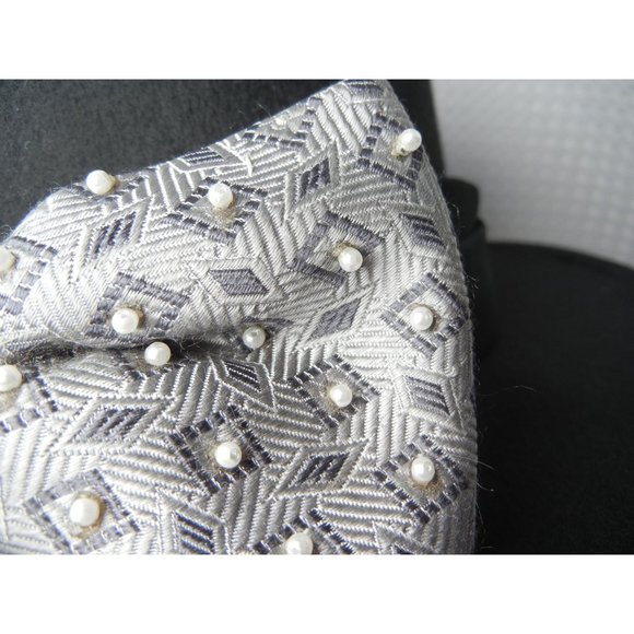 Boho Fedora woman's fancy big bow hat, Black fedora with grey and black beaded h - Picture 3 of 5